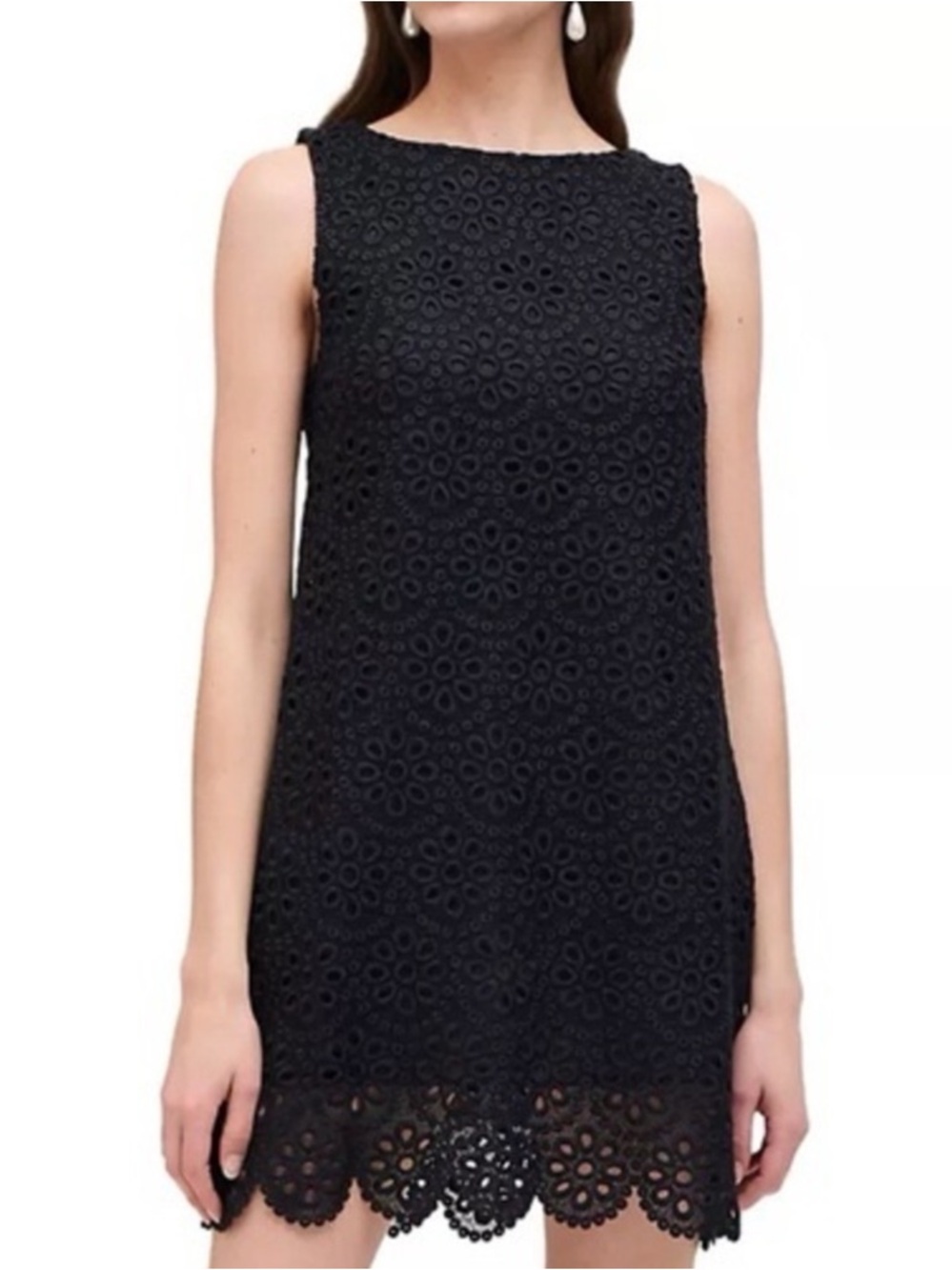 Hill House Charlie Dress Size L NWT Black Scalloped Eyelet